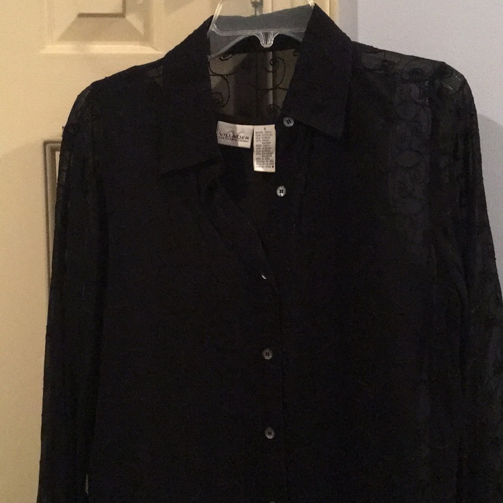4 for $30! Sheer black top with attached cami Sz 8